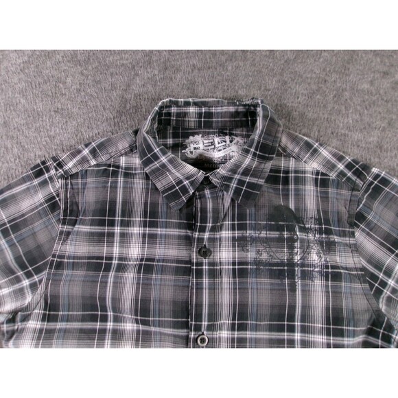 Helix Shirt Youth Medium Gray Plaid Western Causal Guitar Print Classic Button - Picture 2 of 10